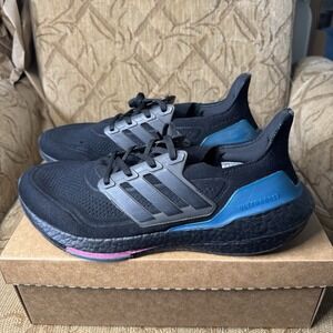 Men's Adidas UltraBoost 21 Running Shoes Black / Carbon / Teal Size 11.5 FZ1921